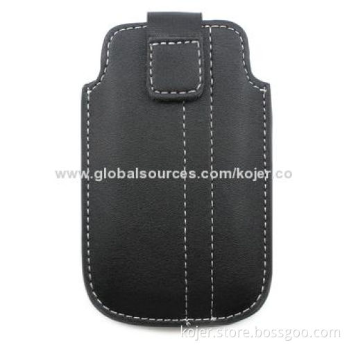 Leather Mobile Phone Pouches for iPhone 5, Made of PU Leather and Retractable Pull-tab